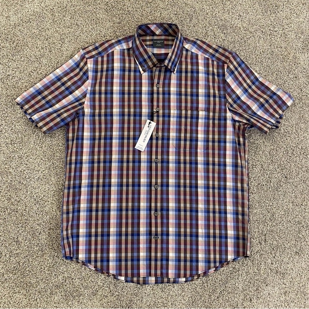 NWT Leo Chevalier Classic Men's Plaid Short Sleeve Shirt
